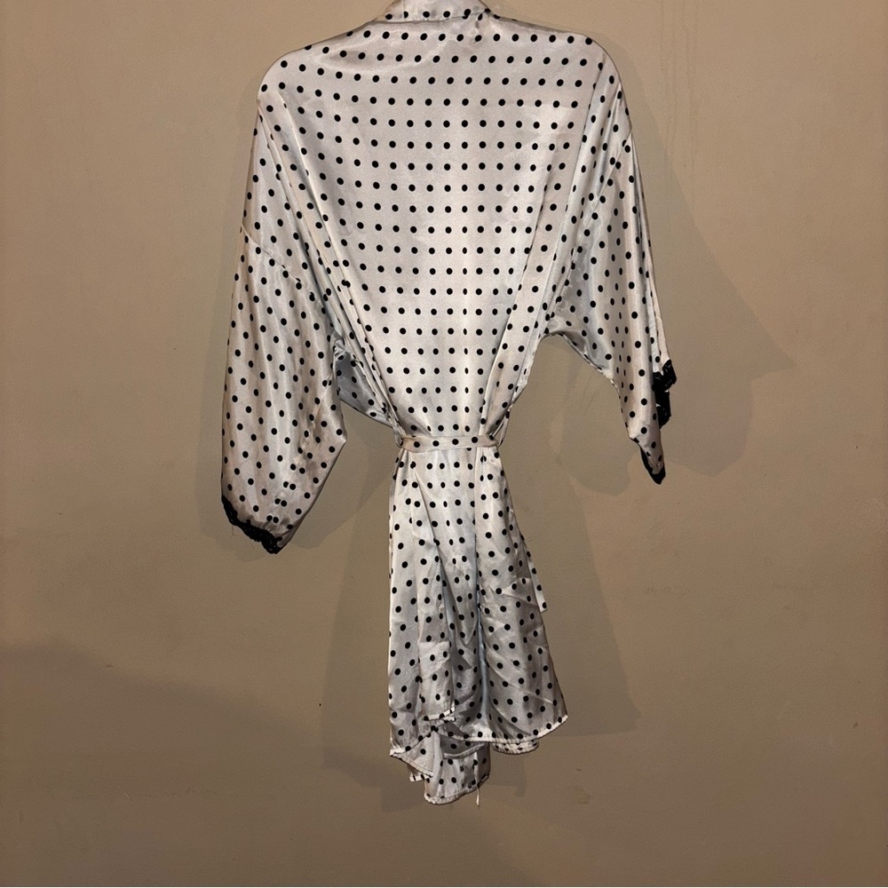 Vintage Sophia by Delicates Robe Kimono Short Black and White Polka Dot Robe L - Picture 4 of 7